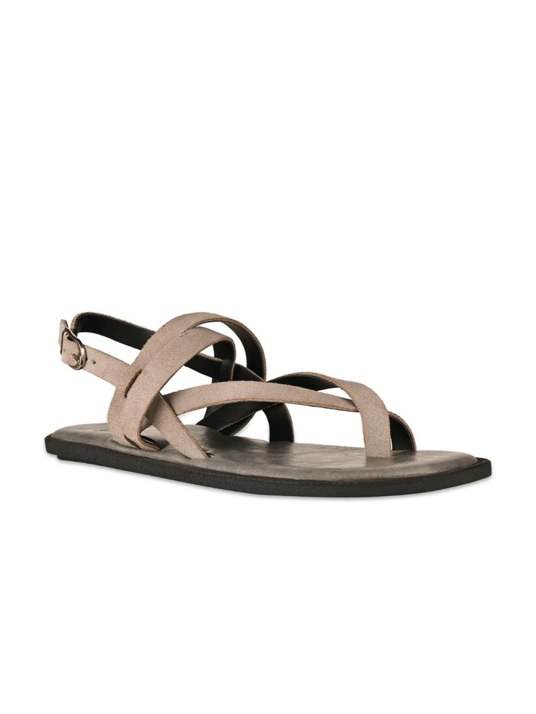 

SKO Men Grey Leather Comfort Sandals