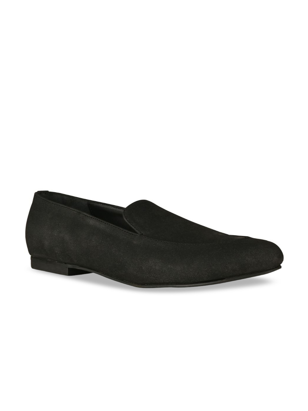 

SKO Men Black Solid Leather Slip-On Loafers