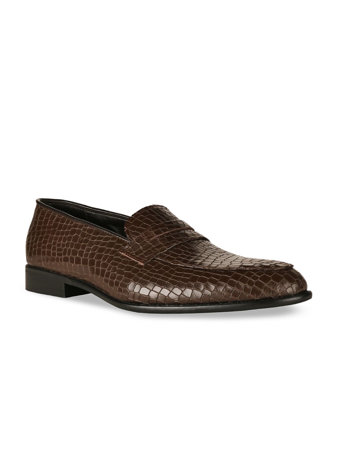 

SKO Men Brown Textured Leather Slip-On Sneakers