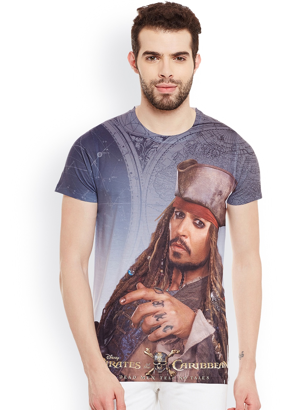 

Disney by Wear Your Mind Men Grey & White Printed Round Neck T-shirt, Multi