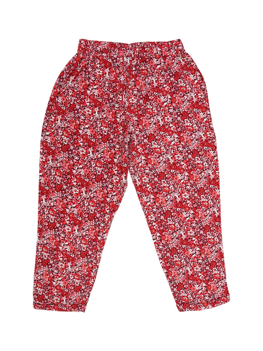 

V-Mart Girls Floral Printed Loose Fit Cotton Trousers, Red