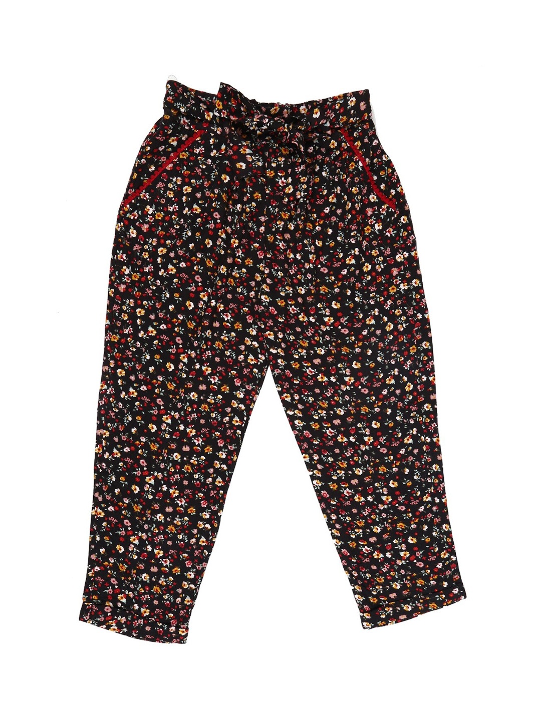 

V-Mart Girls Black & Red Floral Printed Low-Rise Loose Fit Cotton Harem Pants