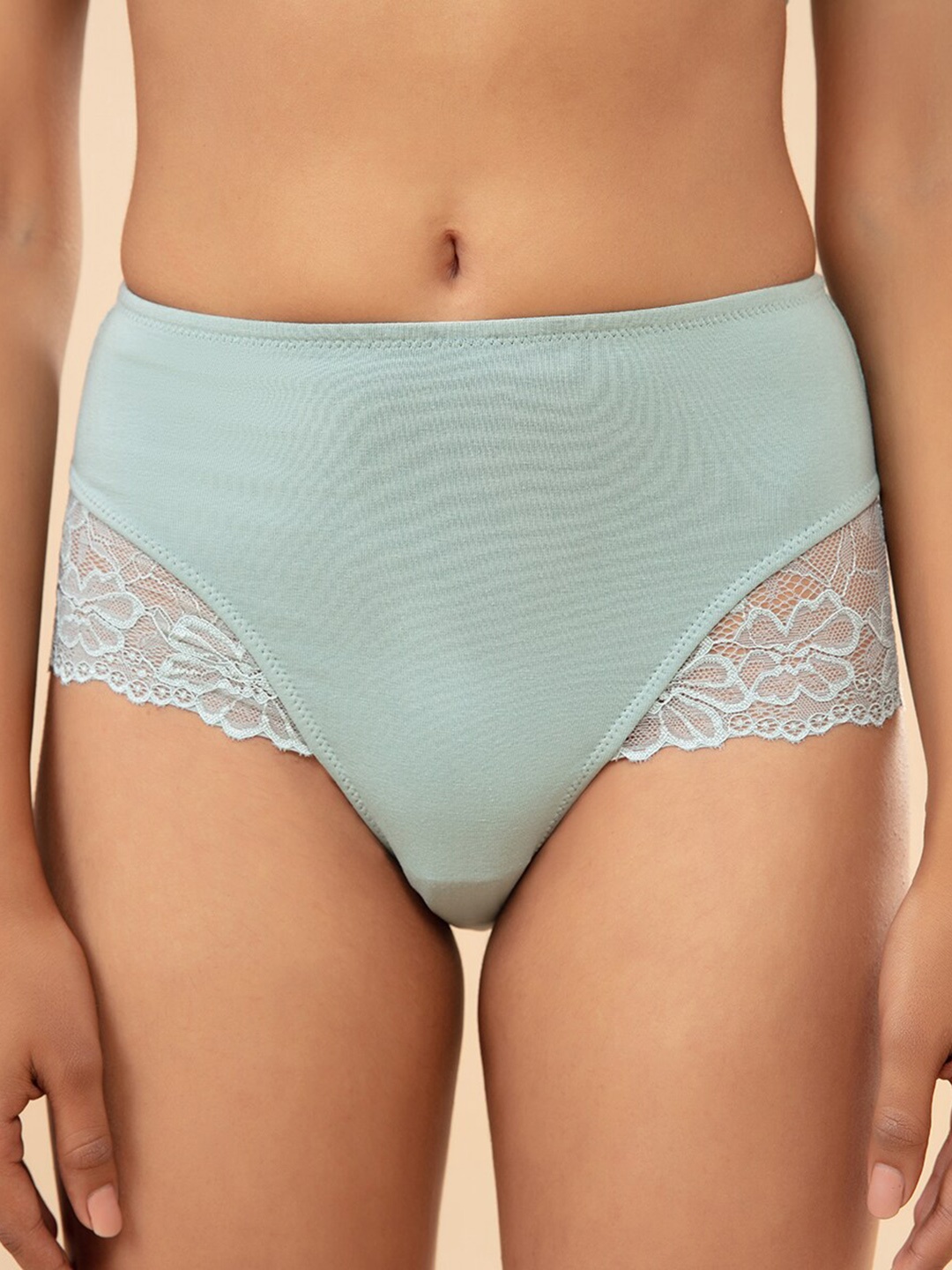 

Nykd Women Sea Green Lace High Waist Hipster Briefs
