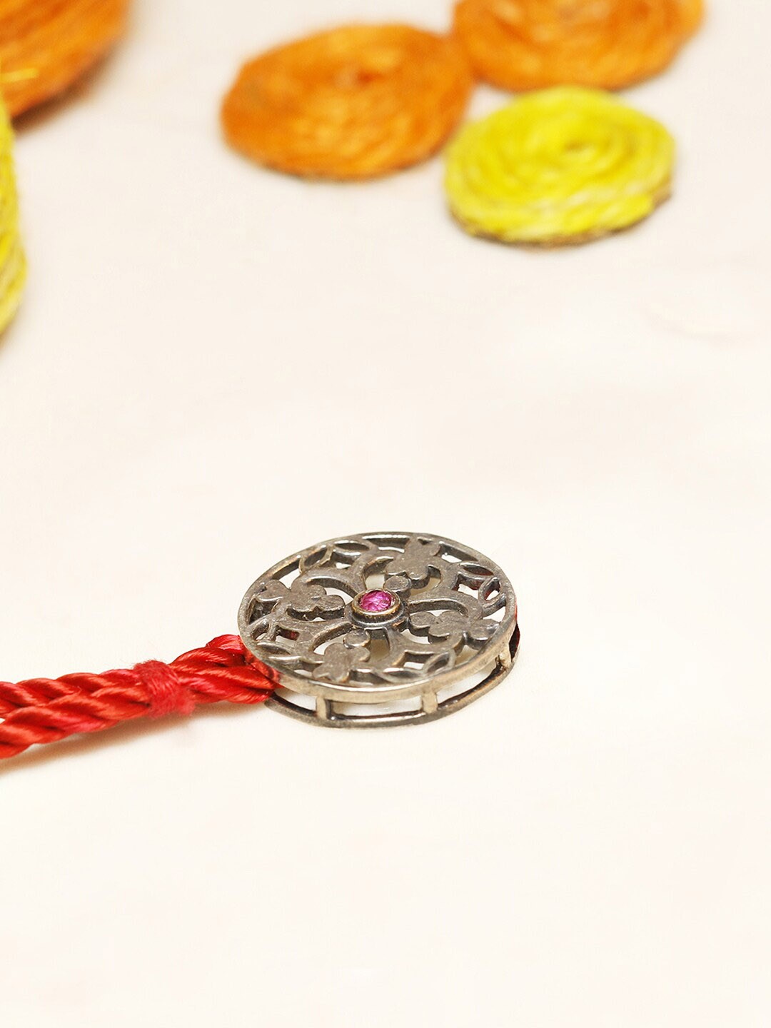 

GIVA 925 Sterling Silver Oxidised Sphere Flower Loomba Rakhi