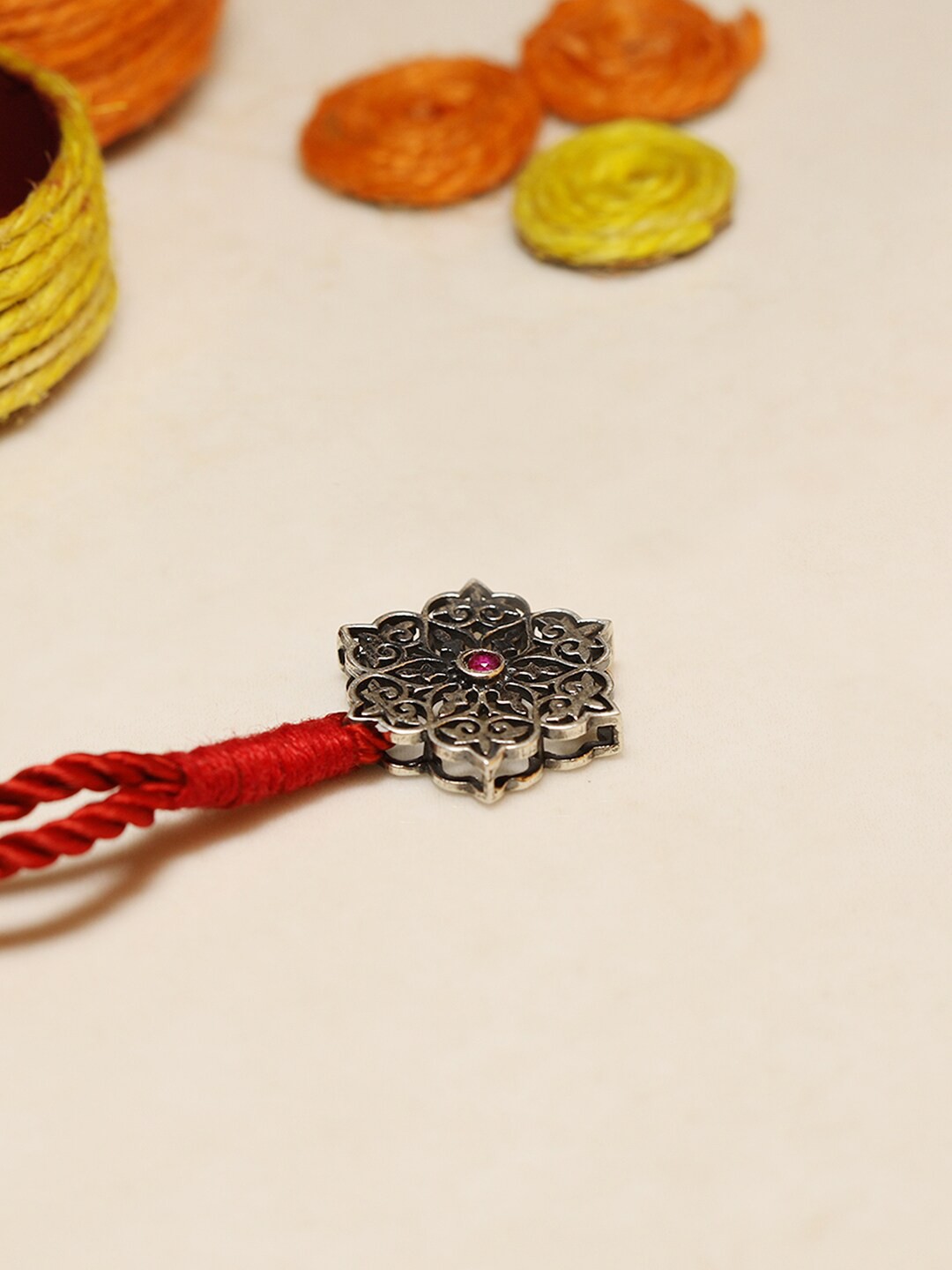 

GIVA 925 Sterling Silver Mandala Lumba Rakhi With Roli chawal