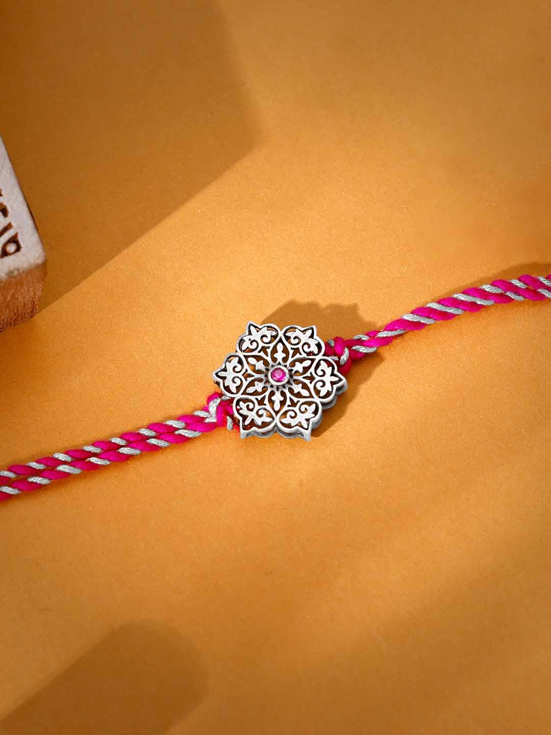 

GIVA 925 Sterling Silver Flower Mandala Rakhi with Roli Chawal