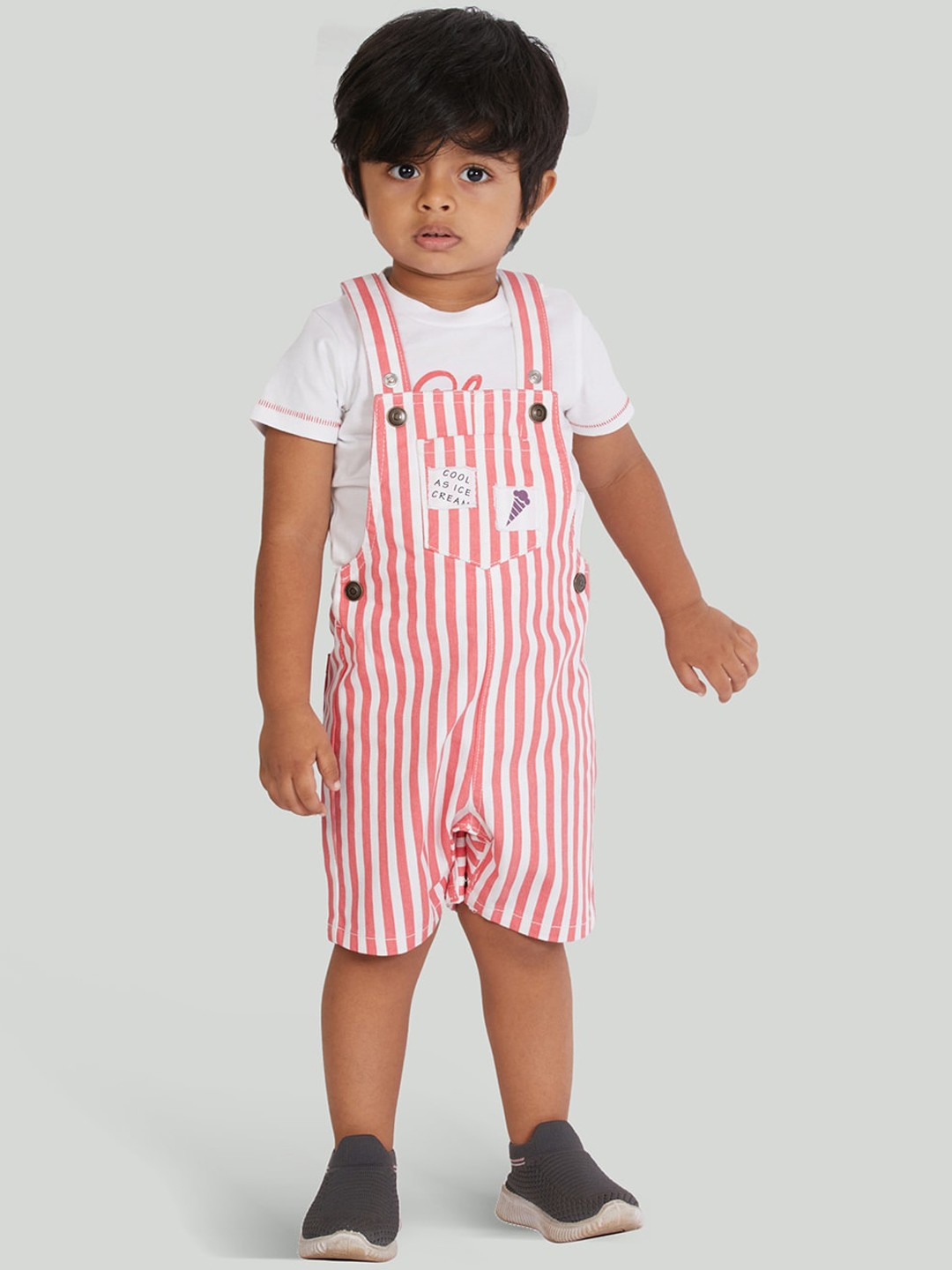 

Zalio Boys Pink & White Striped Cotton Dungarees