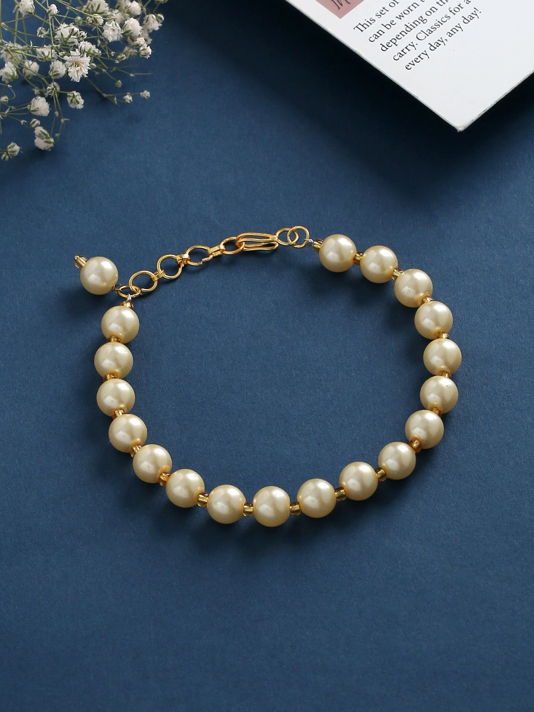 

VIRAASI Women White & Gold-Toned Brass Pearls Gold-Plated Wraparound Bracelet