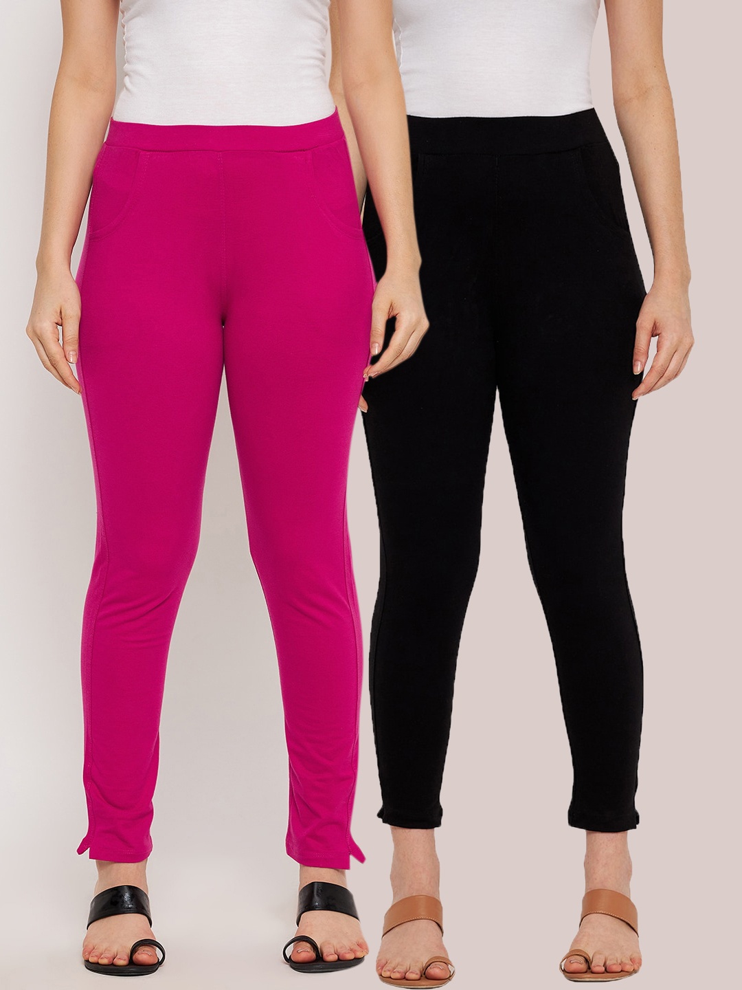 

Clora Creation Women Pack Of 2 Solid Ankle-Length Leggings, Pink