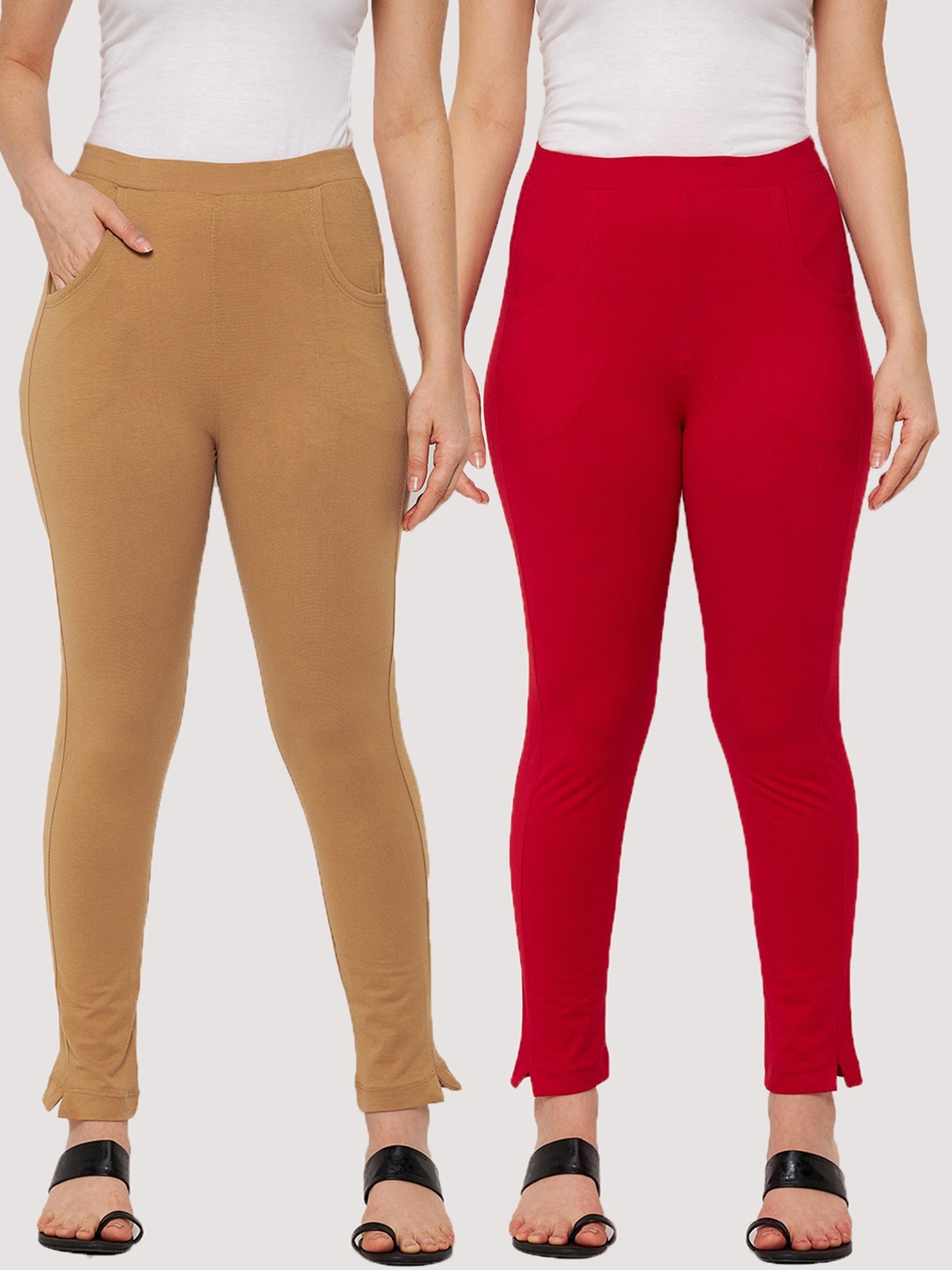 

Clora Creation Women Pack Of 2 Solid Cotton Ankle-Length Leggings, Red