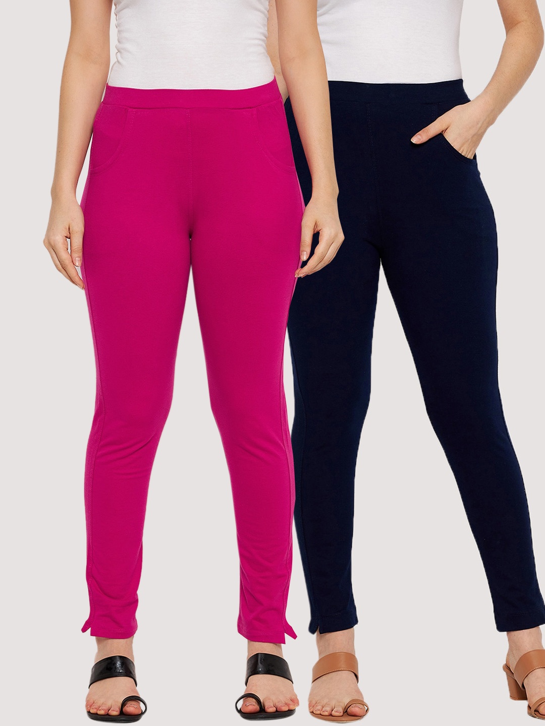 

Clora Creation Women Pack Of 2 Solid Ankle-Length Cotton Leggings, Pink