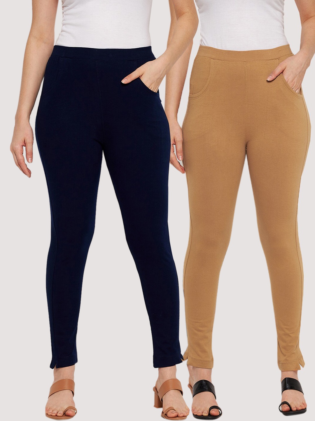 

Clora Creation Women Pack of 2 Solid Ankle Length Leggings, Navy blue