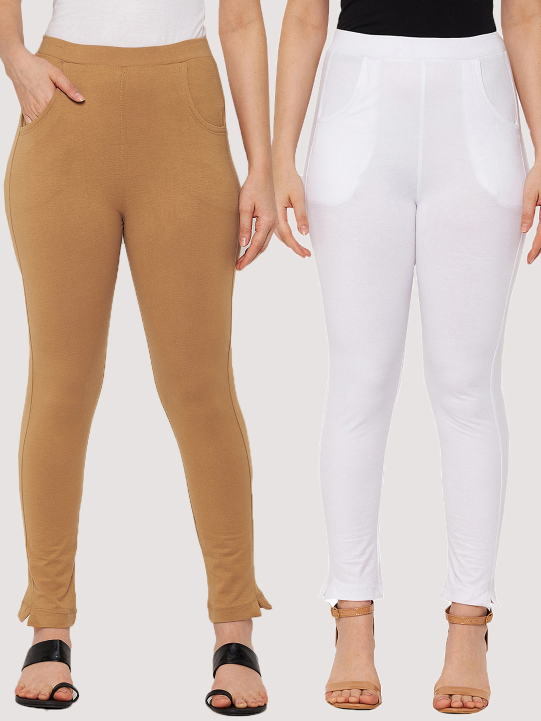 

Clora Creation Women Pack Of 2 Solid Cotton Ankle-Length Cotton Leggings, White