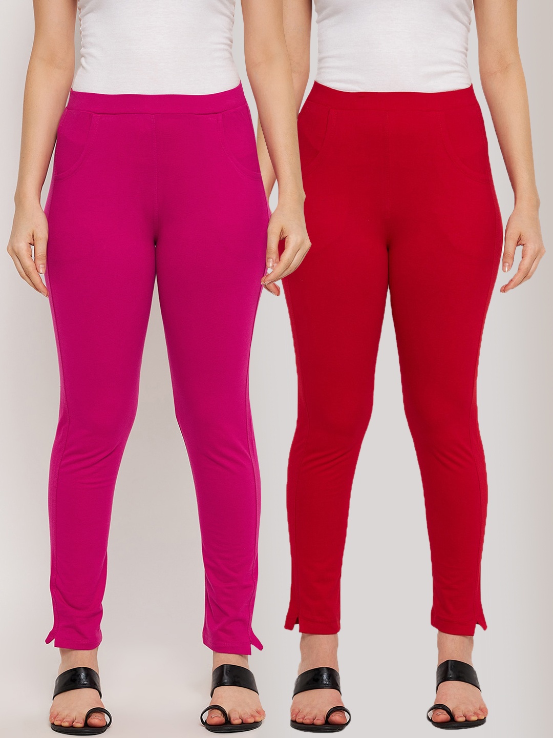 

Clora Creation Women Pack of 2 Solid Cotton Leggings, Red