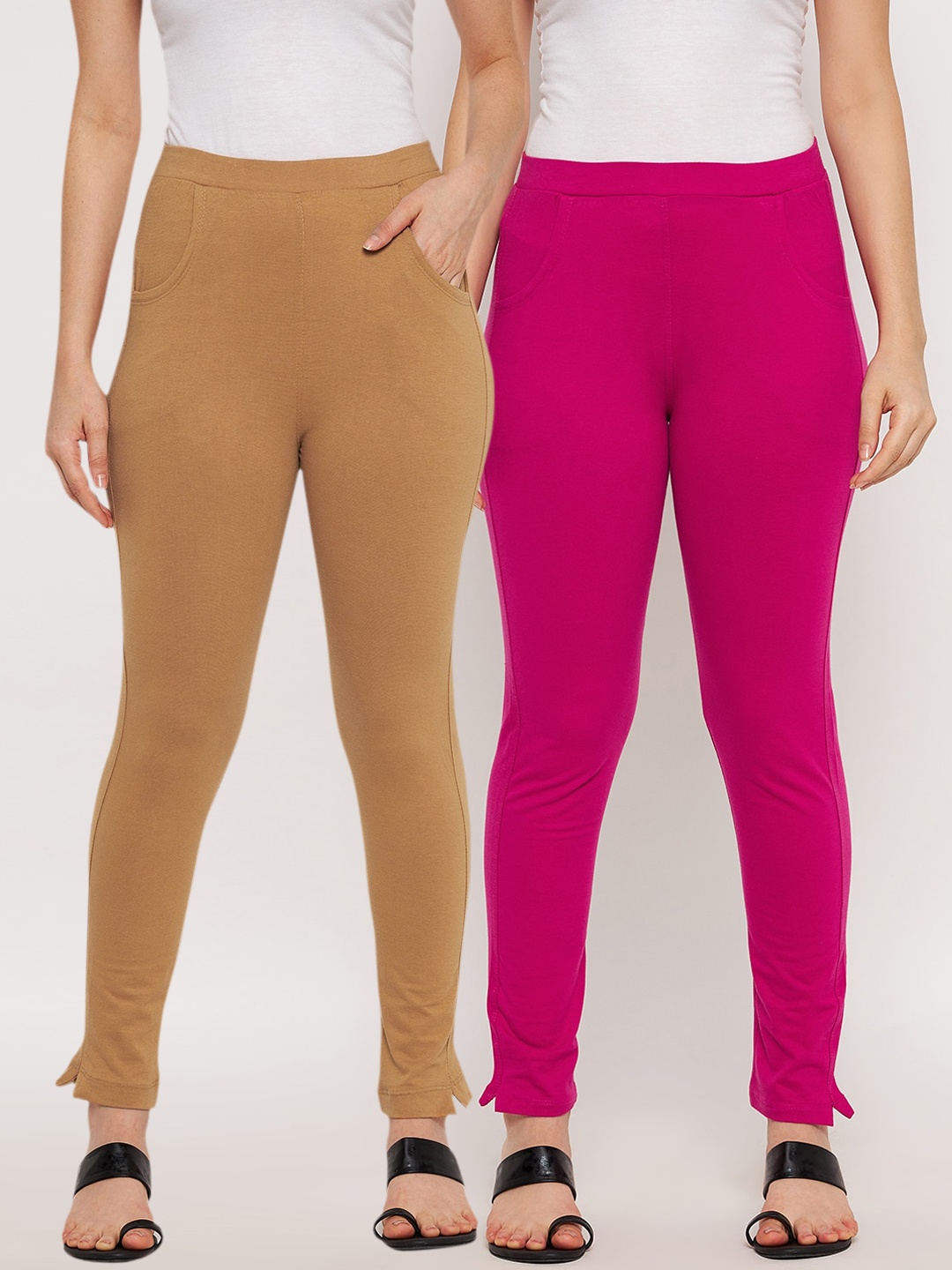 

Clora Creation Women Pack Of 2 Solid Cotton Ankle-Length Leggings, Pink