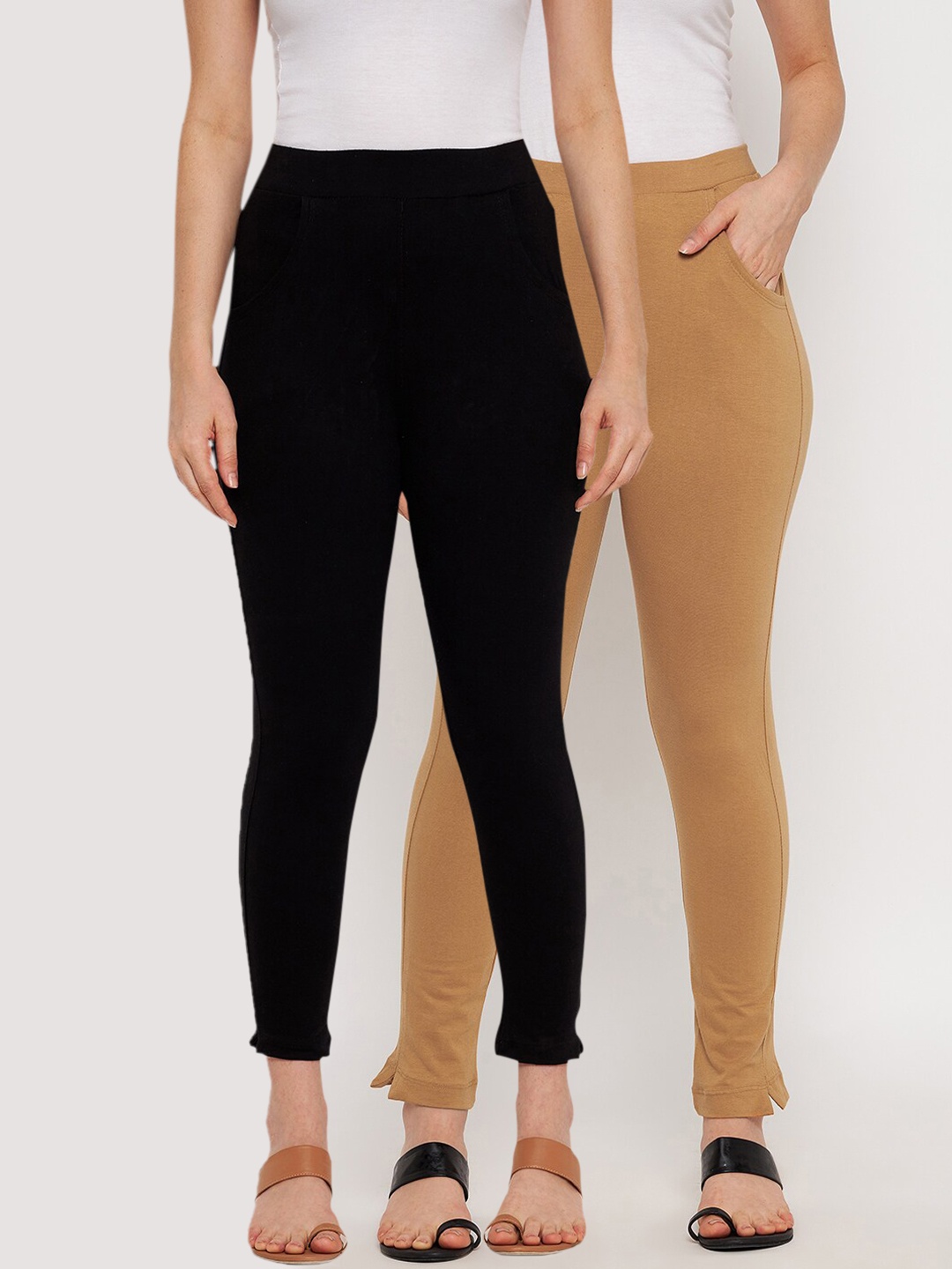 

Clora Creation Women Pack Of 2 Solid Cotton Ankle-Length Leggings, Black