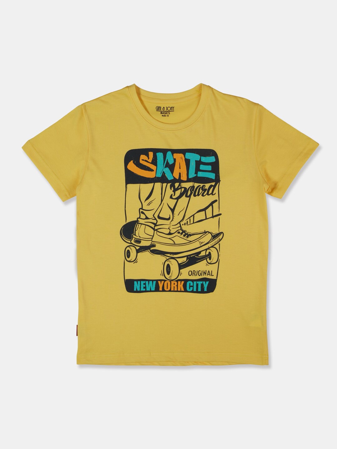 

Gini and Jony Boys Yellow Graphic Printed Cotton T-shirt