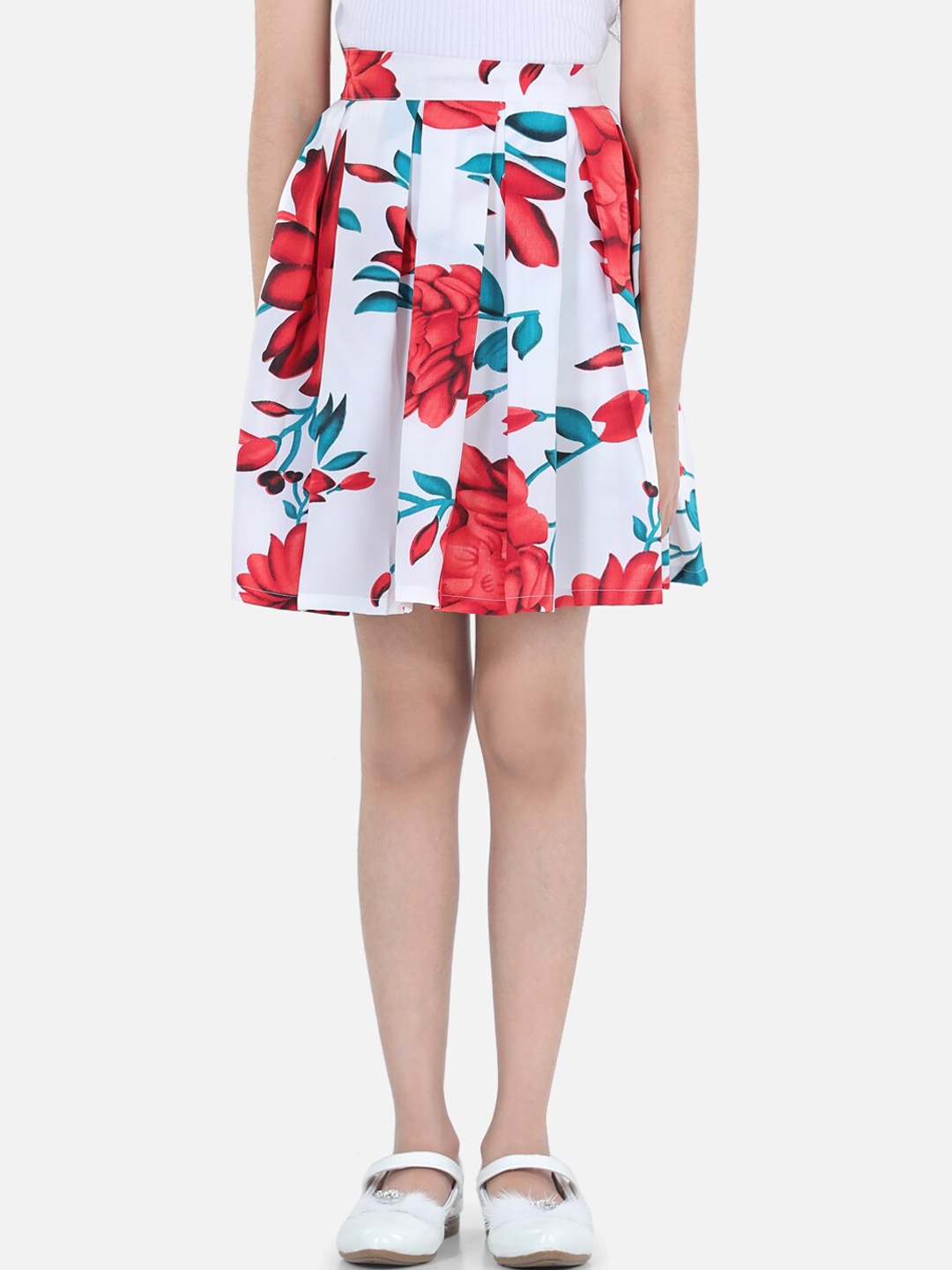 

Cutiekins Girls White & Red Printed Flared Skirt
