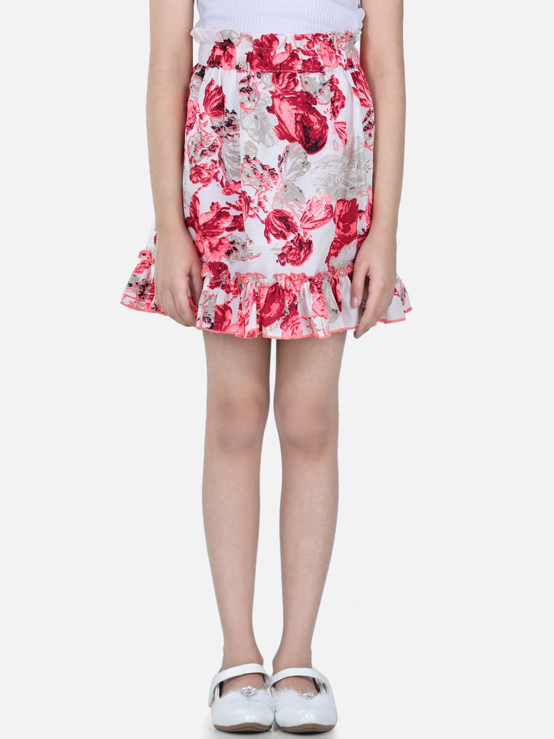

Cutiekins Girls Cream & Red Floral Printed Mini Skirts