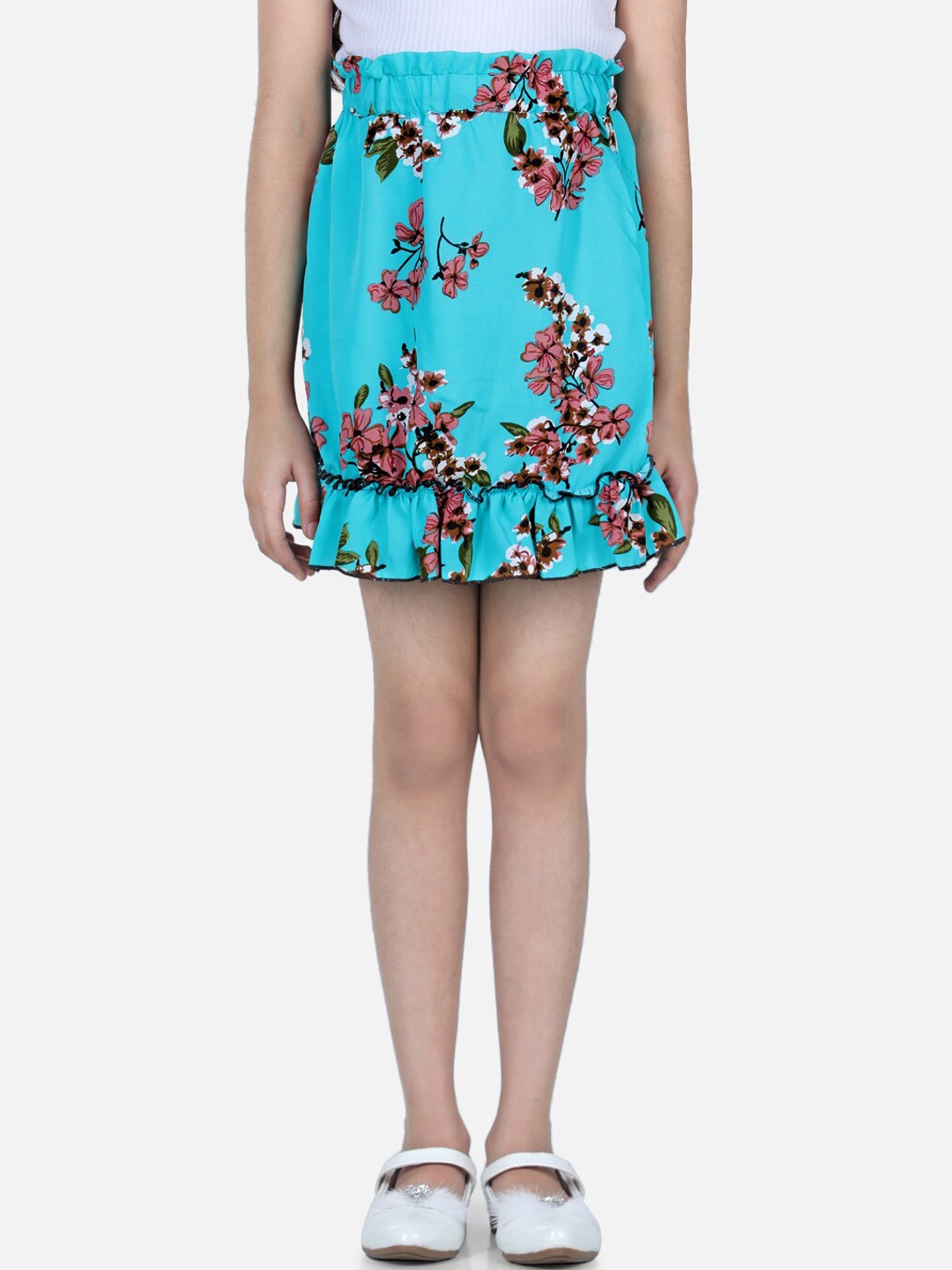 

Cutiekins Girls Blue Floral Printed Flared Skirt, Green