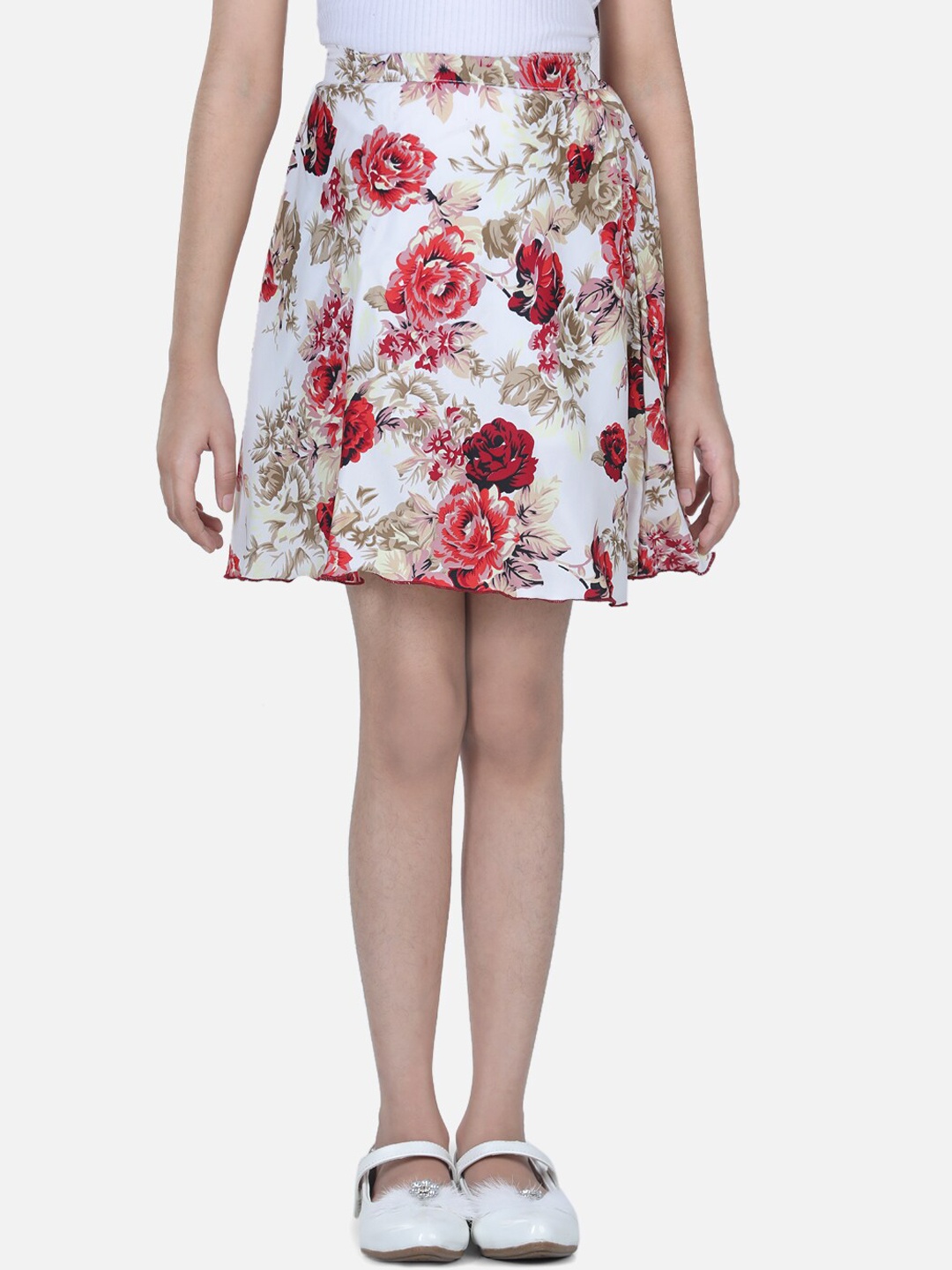 

Cutiekins Girls Cream & Maroon Floral Printed Flared Knee-Length Skirts