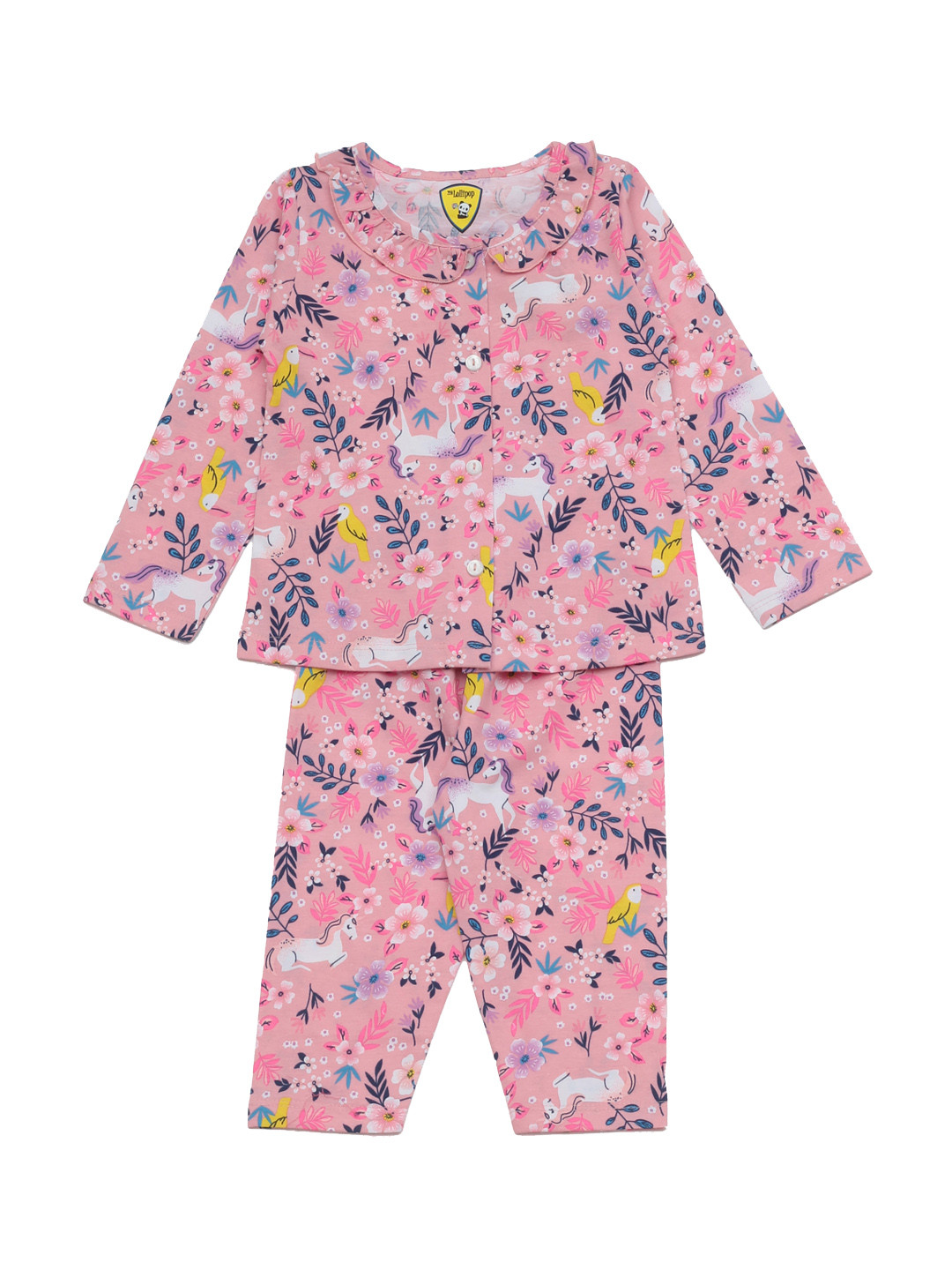 

Lil Lollipop Girls Peach-Coloured & Navy Blue Printed Night suit