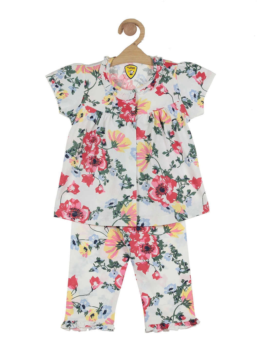 

Lil Lollipop Girls White & Green Printed Pure Cotton Night suit