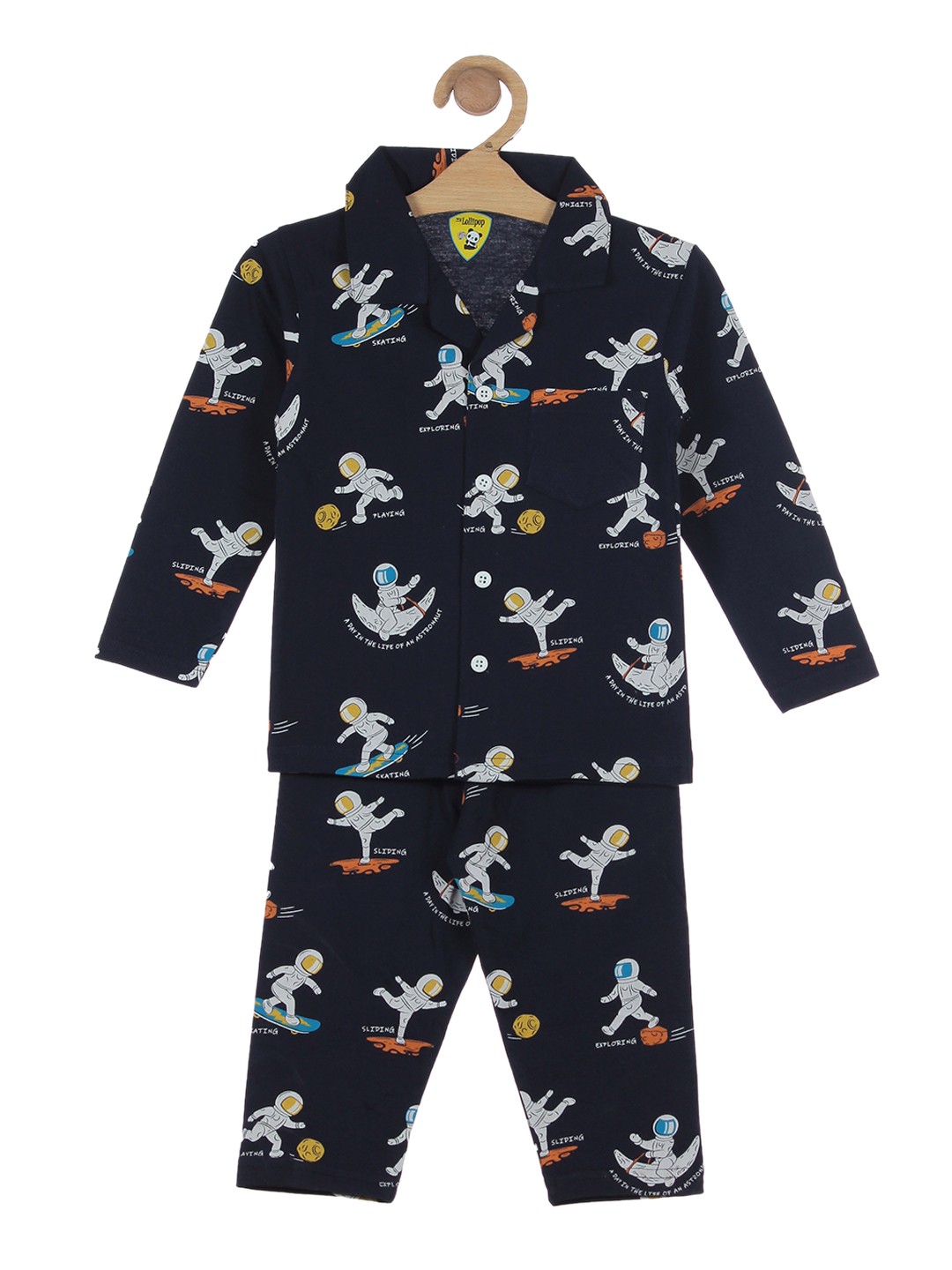 

Lil Lollipop Unisex Kids Navy Blue & White Printed Pure Cotton Night Suit
