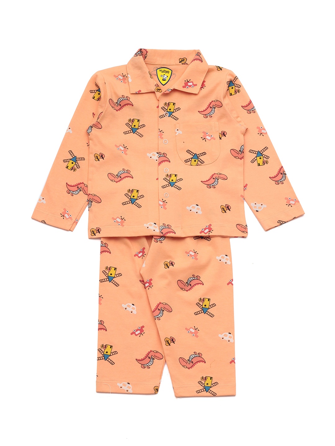 

Lil Lollipop Boys Orange & Yellow Printed Night suit