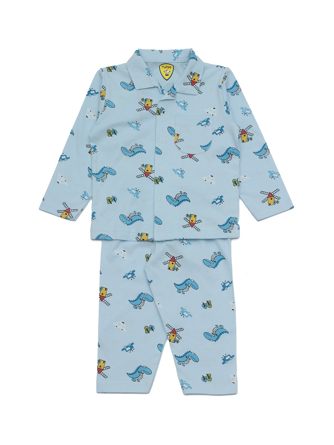 

Lil Lollipop Boys Blue & Yellow Printed Pure Cotton Night Suit