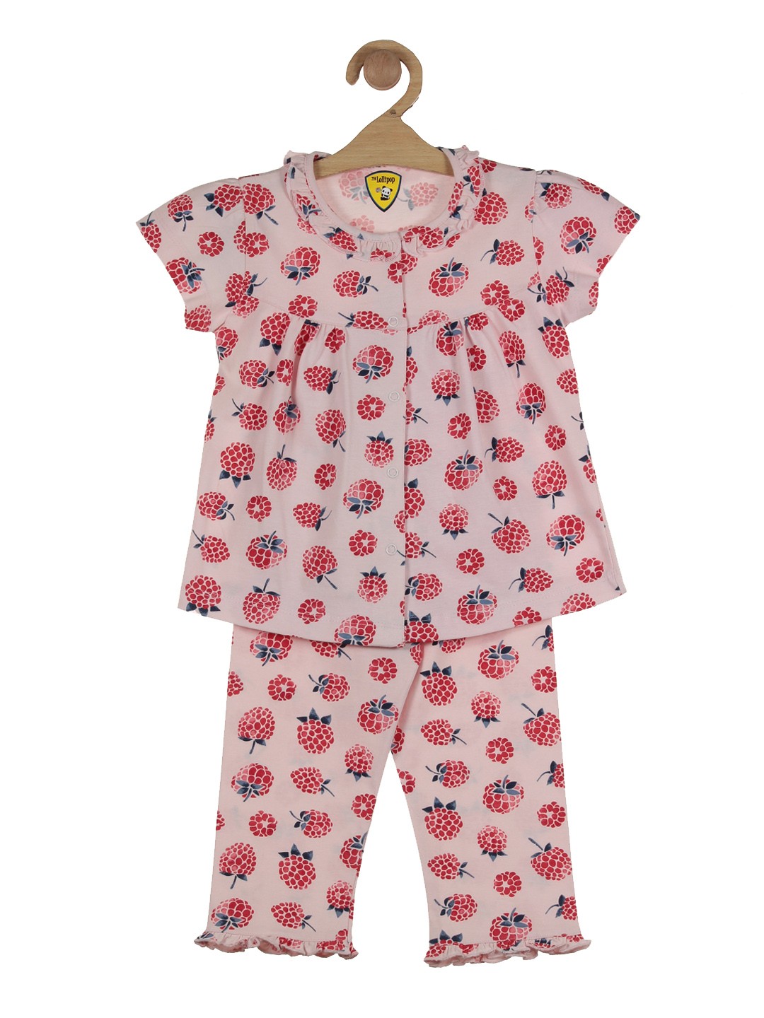 

Lil Lollipop Girls Pink & Red Printed Cotton Night suit