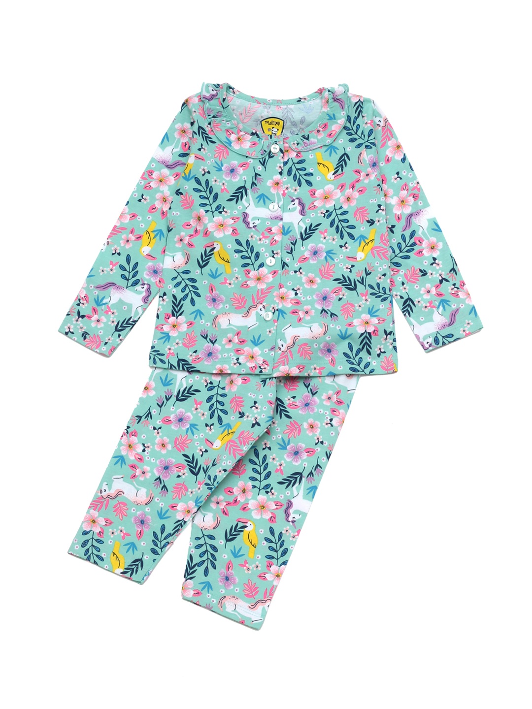 

Lil Lollipop Girls Green & Multicoloured Printed Night suit