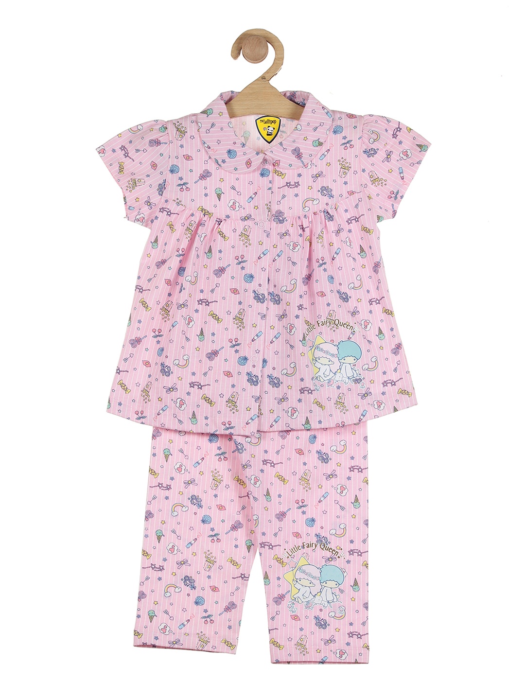 

Lil Lollipop Girls Pink & Blue Printed Night suit