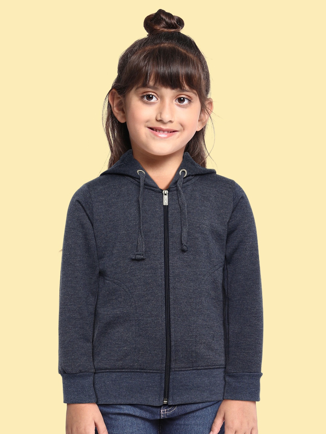 

ADBUCKS Girls Navy Blue Solid Cotton Hooded Sweatshirt