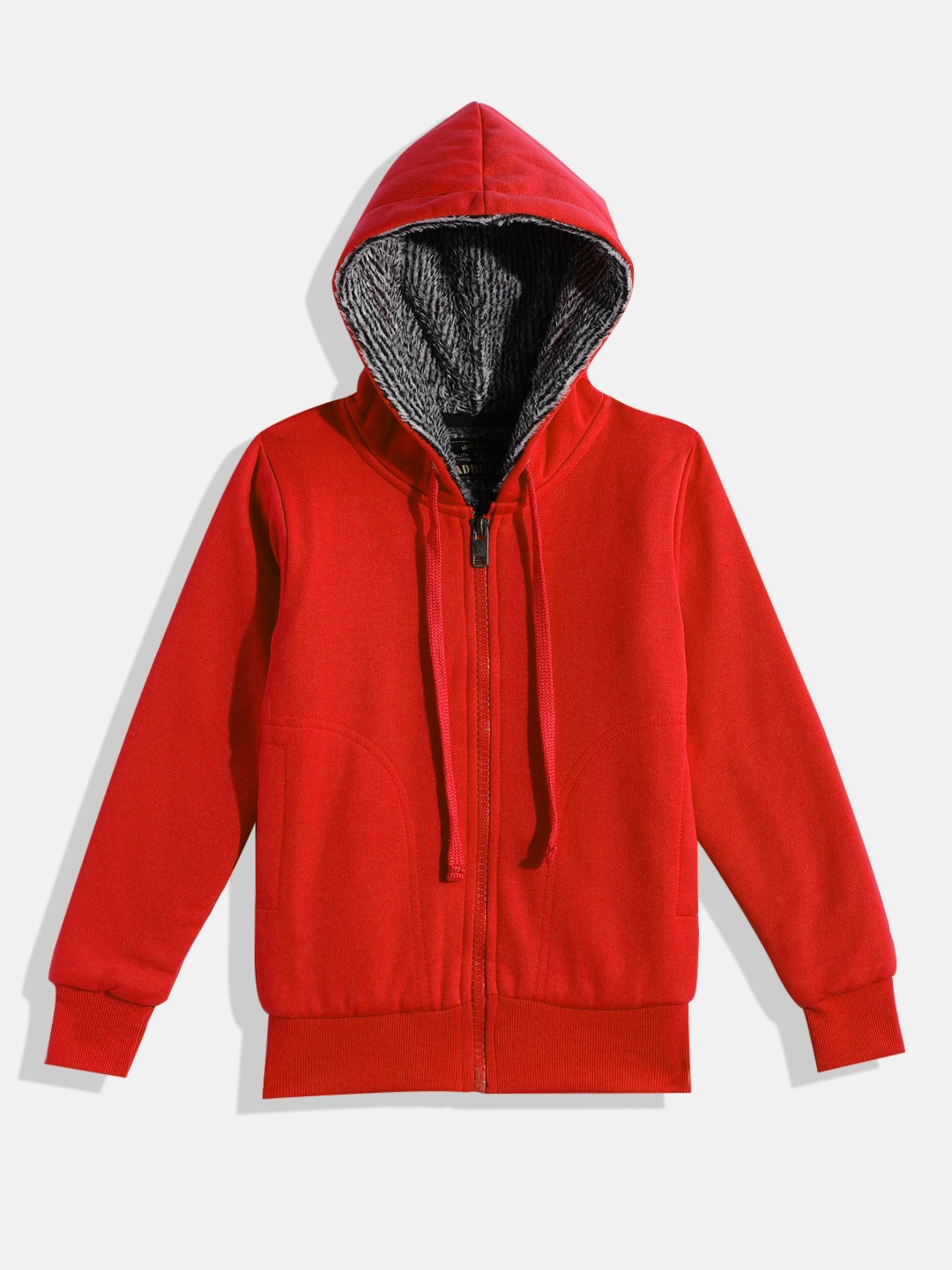 

ADBUCKS Girls Red Solid Cotton Hooded Sweatshirt