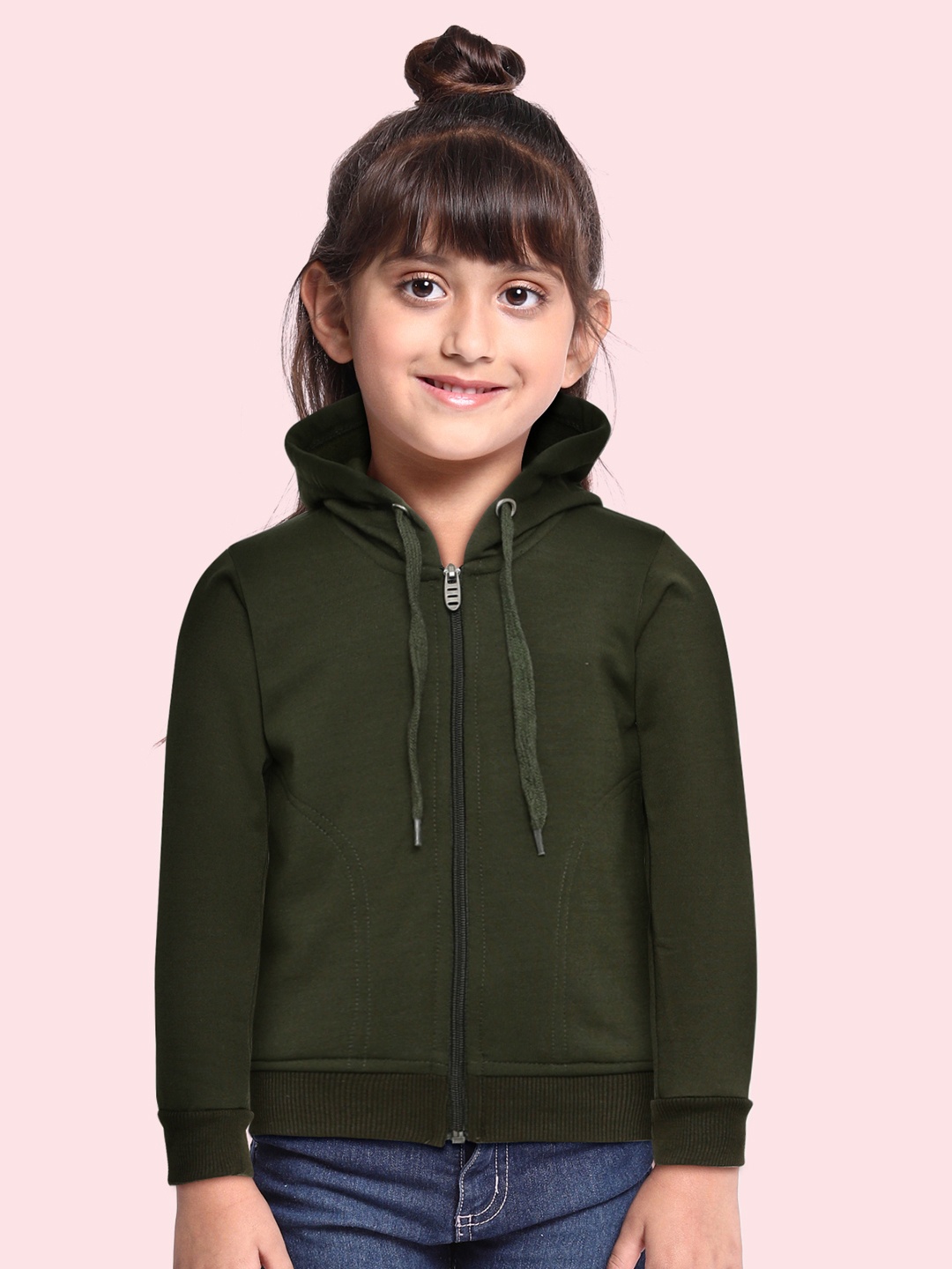 

ADBUCKS Girls Olive Green Hooded Sweatshirt