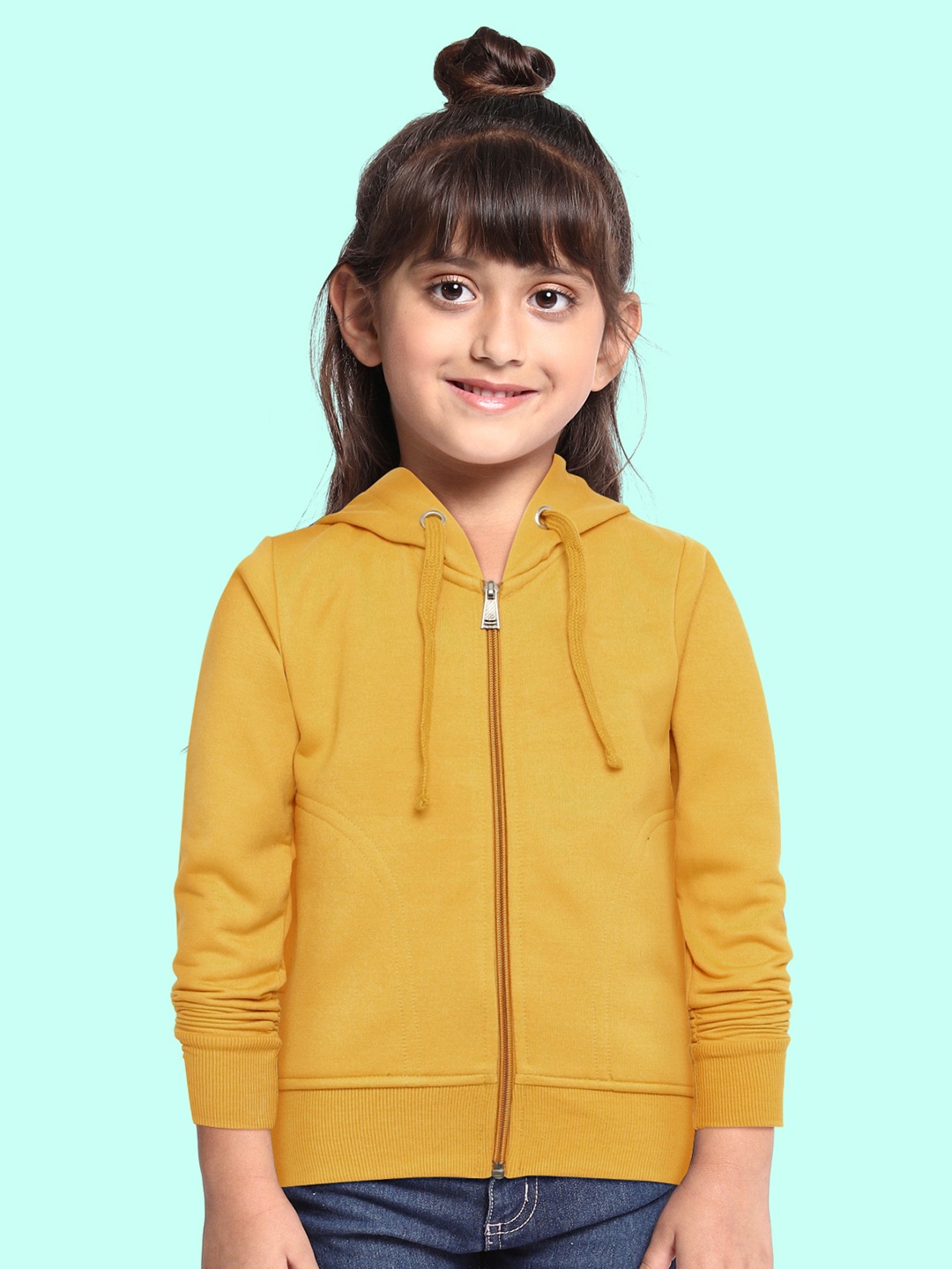 

ADBUCKS Girls Mustard Hooded Sweatshirt