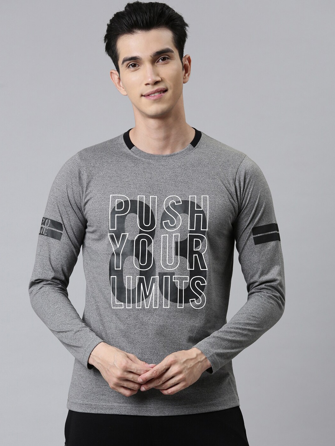

Proline Active Men Grey Typography Printed Organic Cotton Applique T-shirt