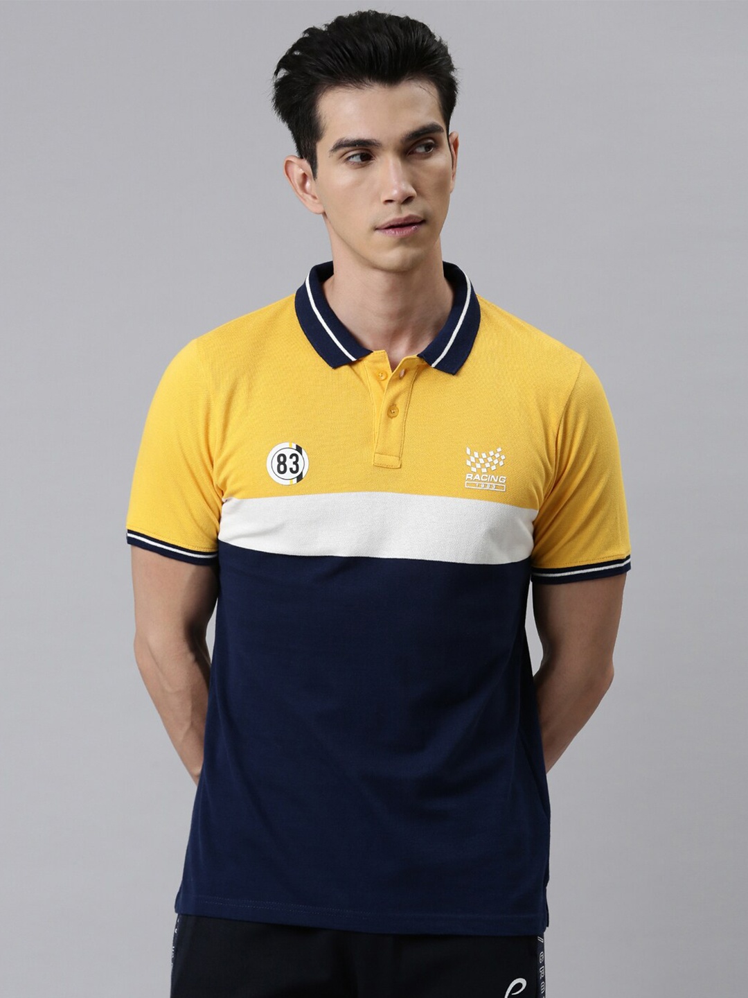 

Proline Active Men Yellow Colourblocked Polo Collar Organic Cotton Applique T-shirt