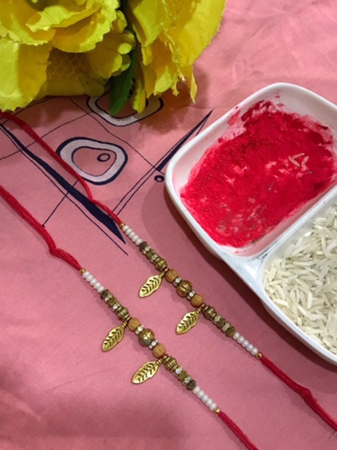 

MORKANTH JEWELLERY Set of 2 Red & Gold Beaded Rakhi