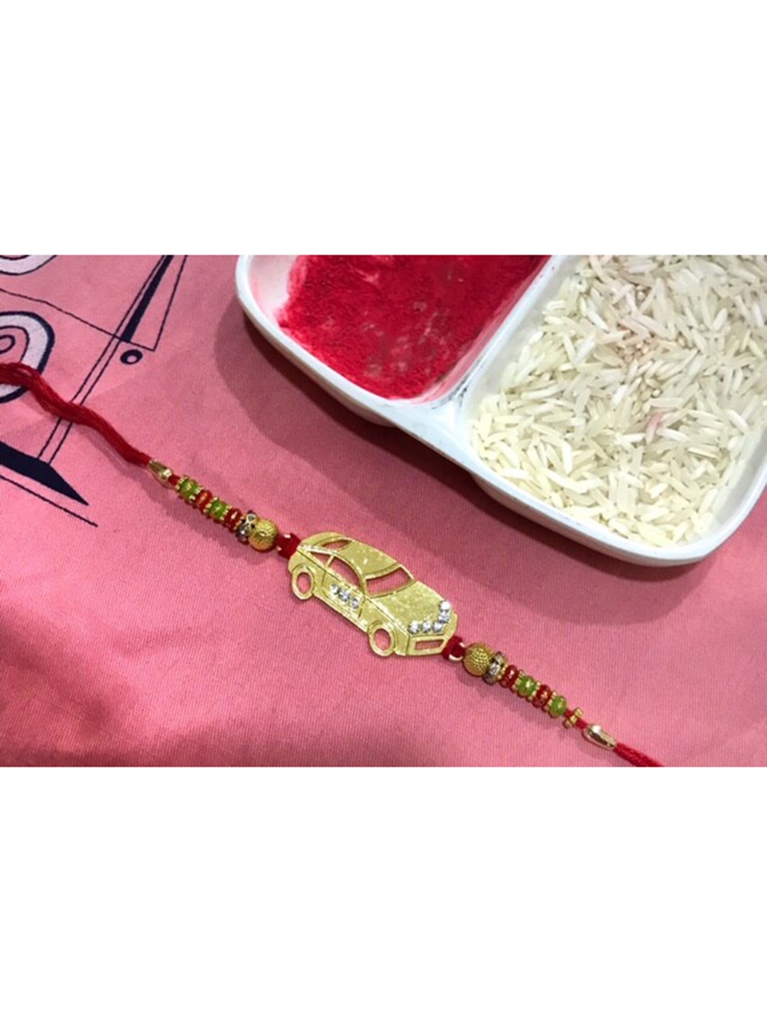 

MORKANTH JEWELLERY Men Red & Gold-Toned Beaded Rakhi