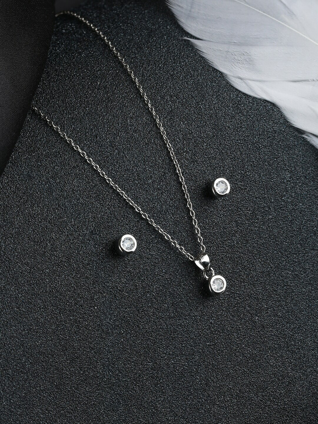 

SHEER by Priyaasi 925 Sterling Silver CZ-Studded Solitaire Jewellery Set