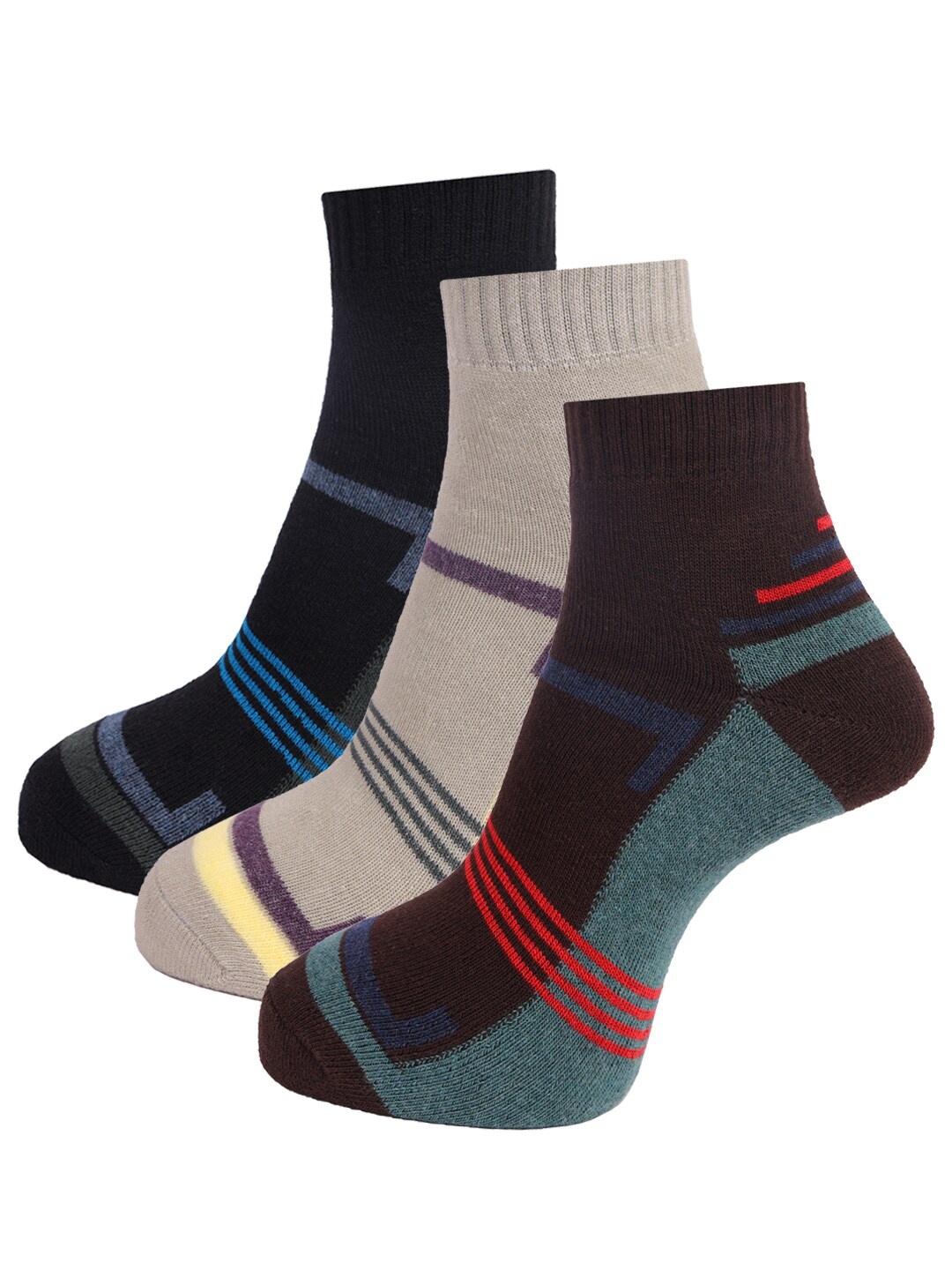 Dollar Socks Men Pack of 3 Assorted Cotton Ankle-Length Socks