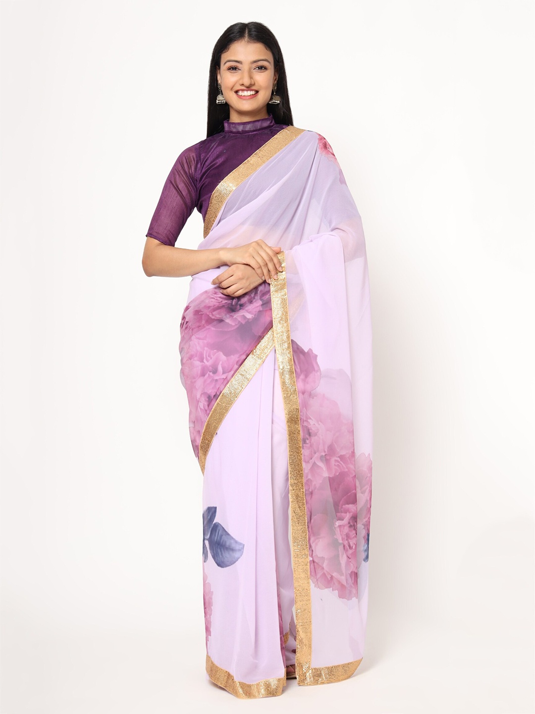 

VAIRAGEE Magenta & Pink Floral Pure Georgette Saree