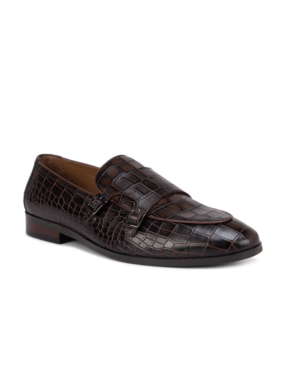 

ROSSO BRUNELLO Men Coffee Brown Printed Leather Light Weight Loafers