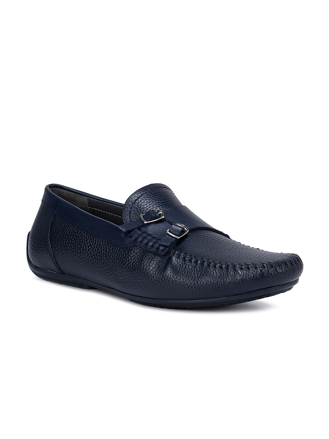 

ROSSO BRUNELLO Men Navy Blue Textured Leather Loafers