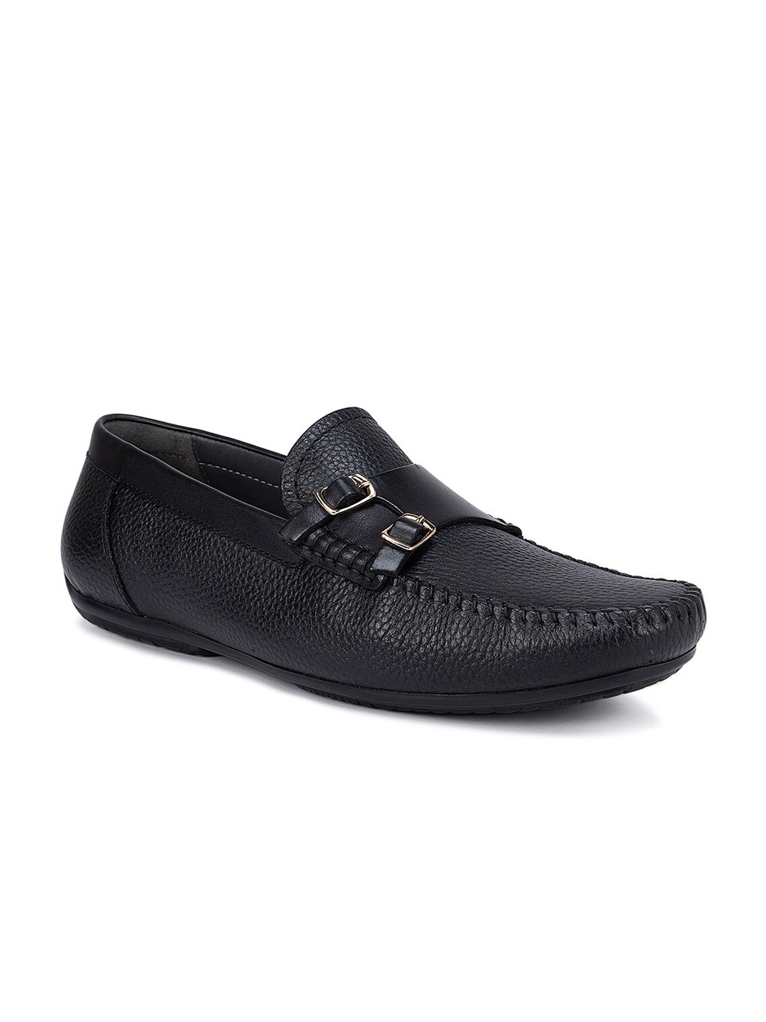 

ROSSO BRUNELLO Men Black Textured Leather Loafers