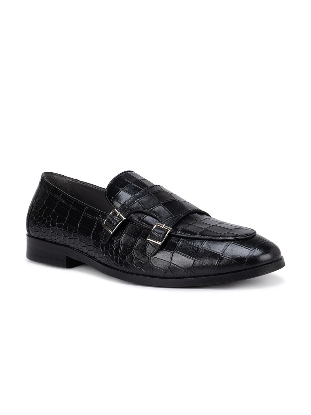 

ROSSO BRUNELLO Men Black Printed Leather Monks