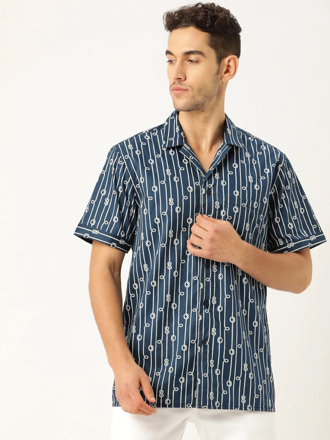 

STROP Men Navy Blue Printed Casual Shirt