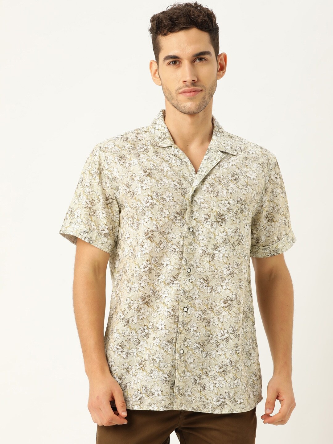 

STROP Men Olive Green Floral Printed Casual Shirt